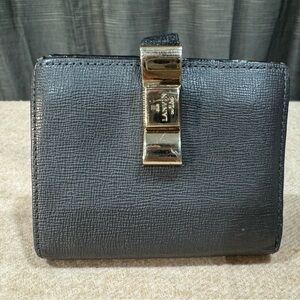 Lanvin dark gray short leather bifold wallet with card slots/coin slot